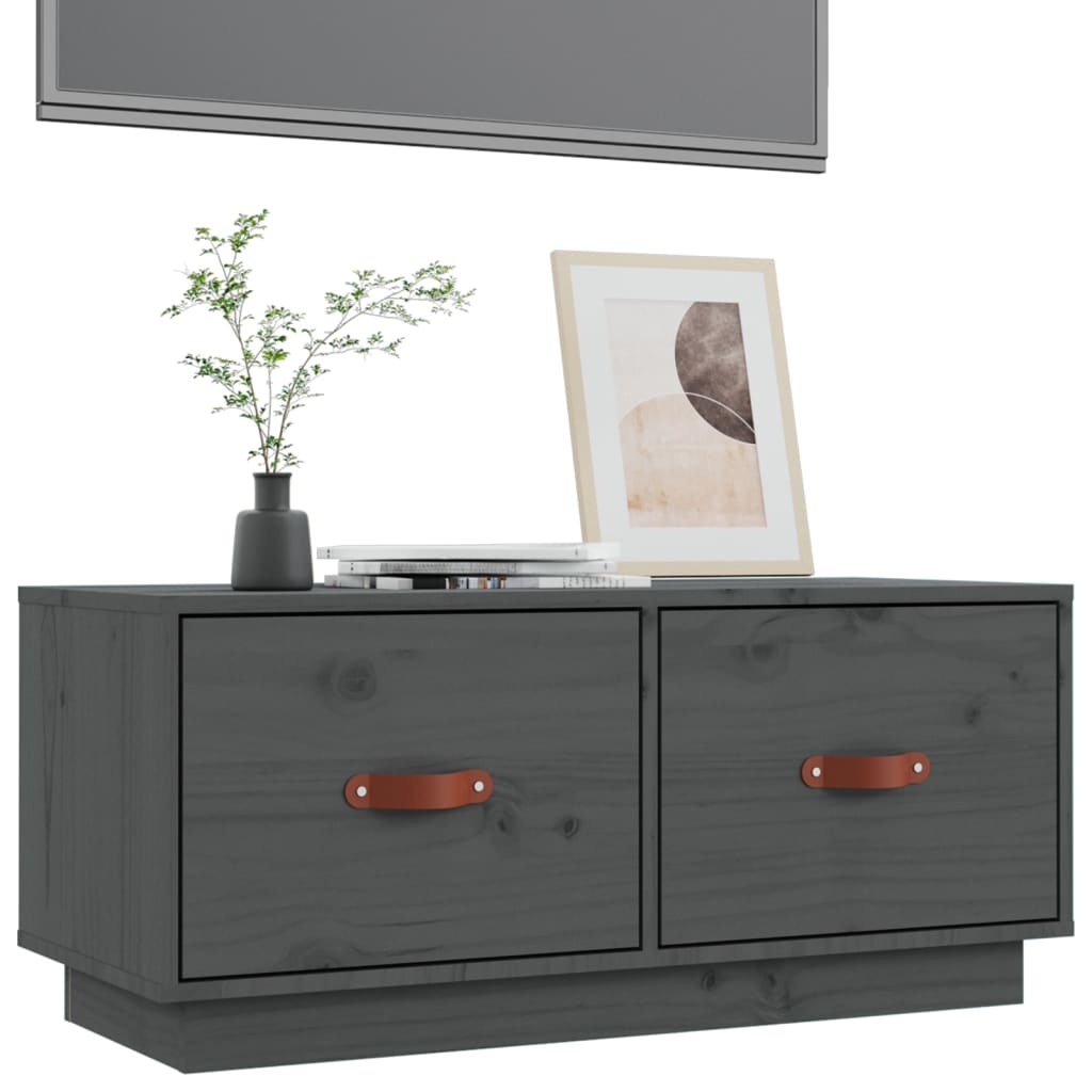 Mobile Porta TV Grigio 80x34x35 cm in Legno Massello di Pino - homemem39