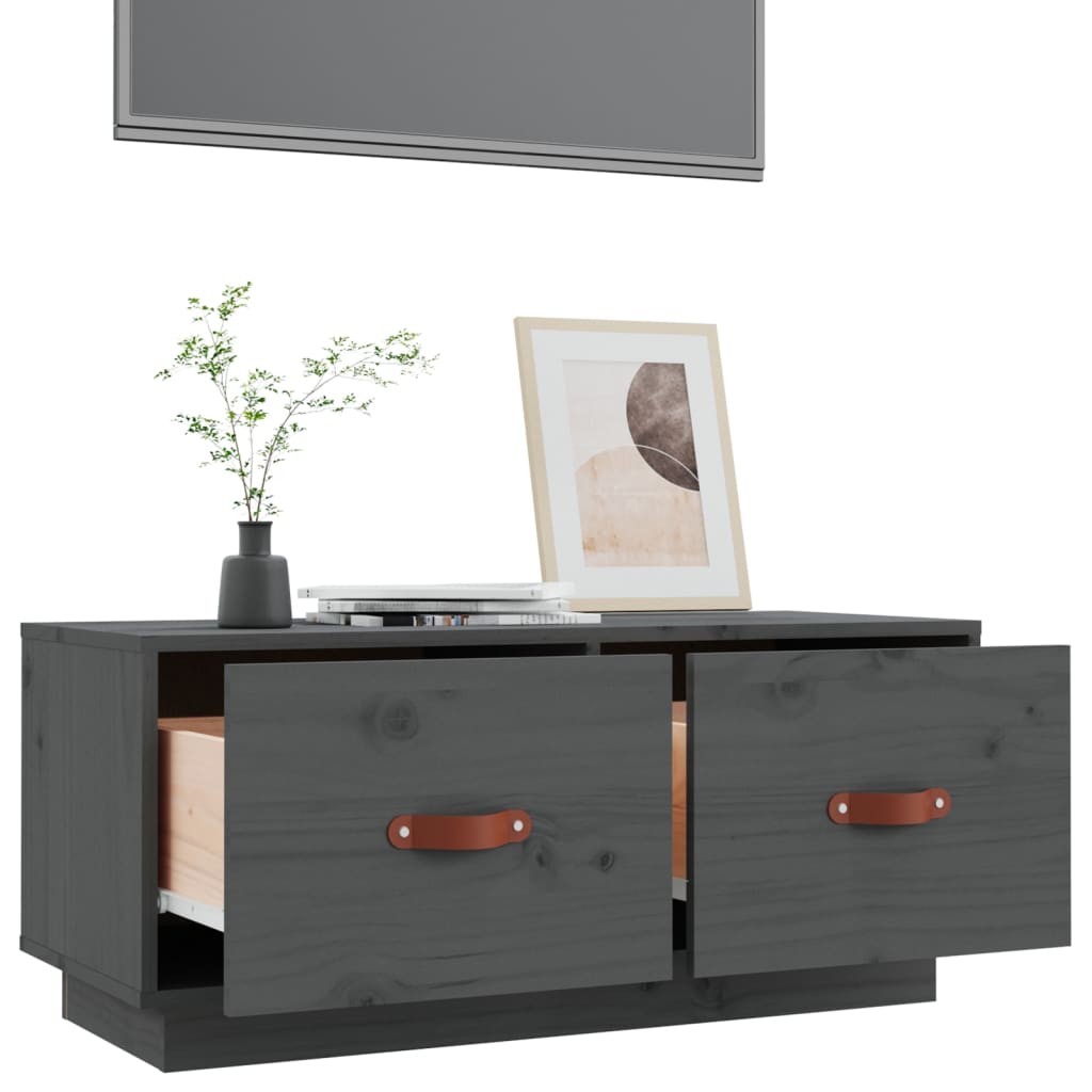 Mobile Porta TV Grigio 80x34x35 cm in Legno Massello di Pino - homemem39