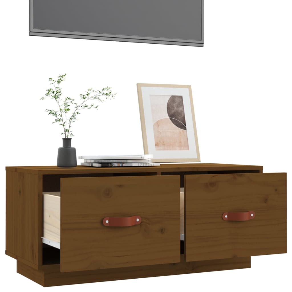 Mobile Porta TV Miele 80x34x35 cm in Legno Massello di Pino - homemem39