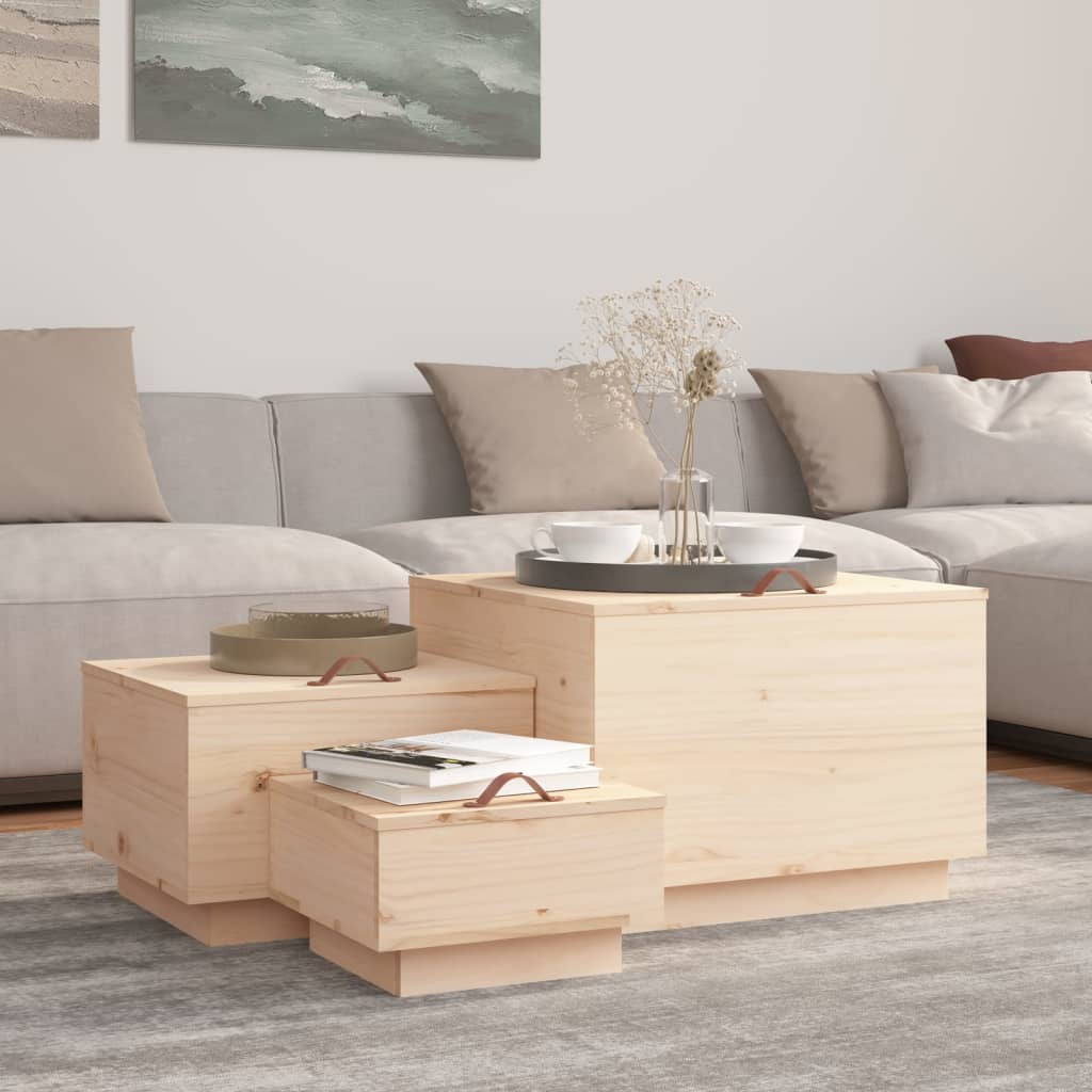 Contenitori Portaoggetti con Coperchi 3 pz Legno Massello Pino - homemem39