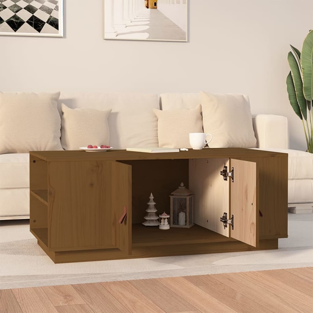 Tavolino da Salotto Miele 100x50x41cm in Legno Massello di Pino - homemem39