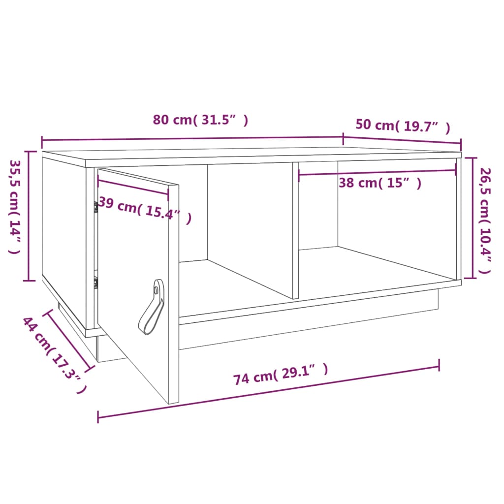 Tavolino da Salotto Grigio 80x50x35,5 cm Legno Massello di Pino - homemem39