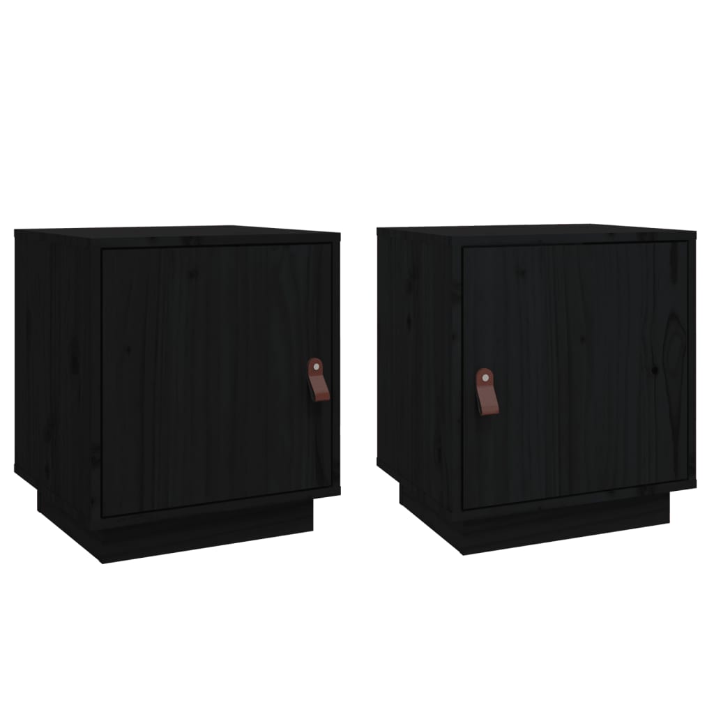 Comodini Nero 2 pz 40x34x45 cm in Legno Massello di Pino - homemem39