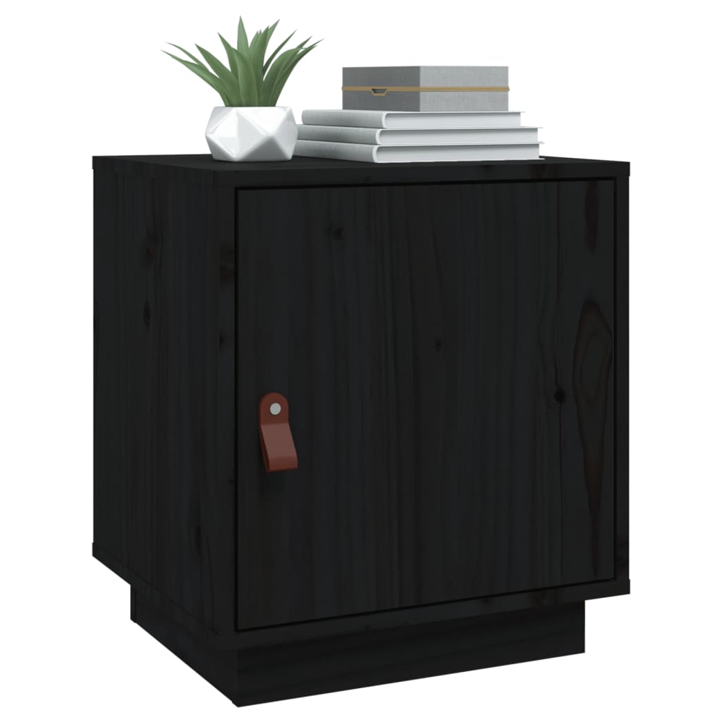 Comodini Nero 2 pz 40x34x45 cm in Legno Massello di Pino - homemem39