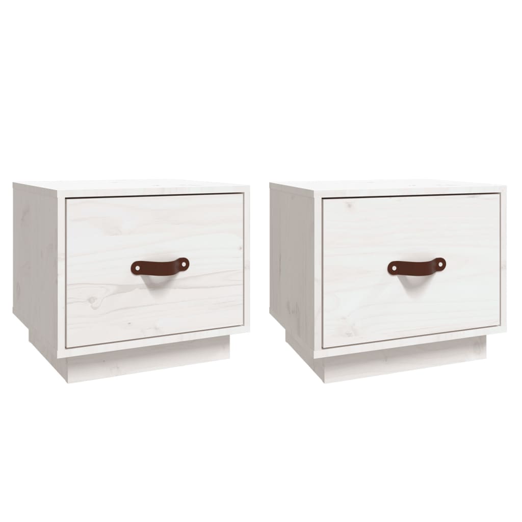 Comodini 2 pz Bianco 40x34x35 cm in Legno Massello di Pino - homemem39