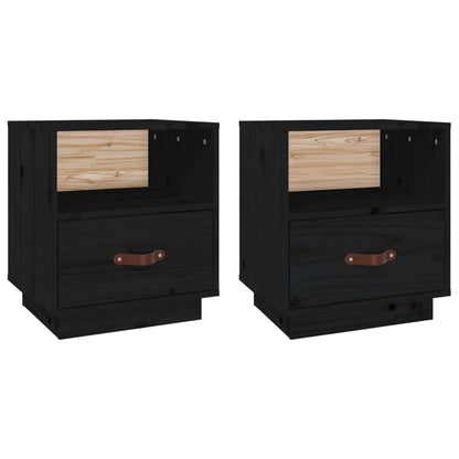 Comodini Nero 2 pz 40x34x45 cm in Legno Massello di Pino - homemem39