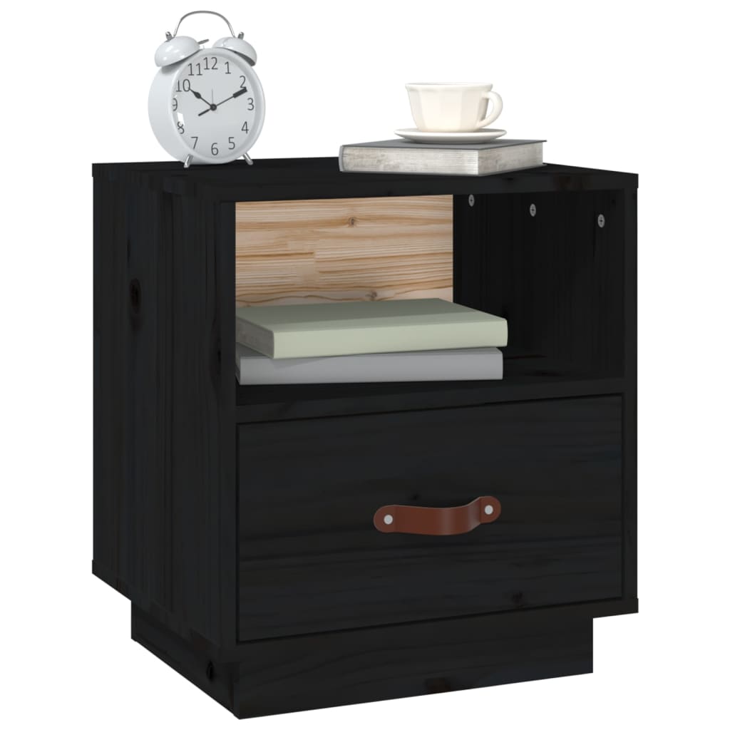 Comodini Nero 2 pz 40x34x45 cm in Legno Massello di Pino - homemem39