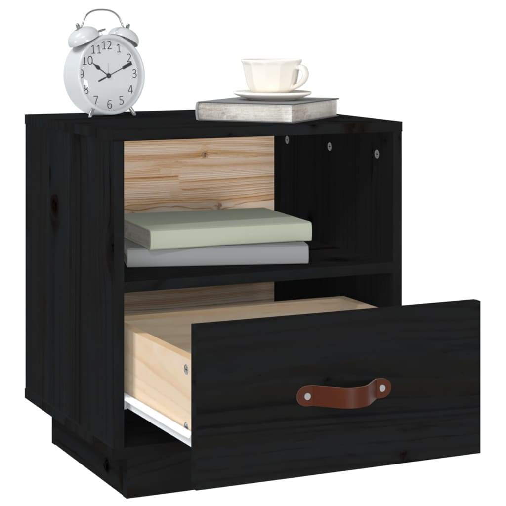 Comodini Nero 2 pz 40x34x45 cm in Legno Massello di Pino - homemem39