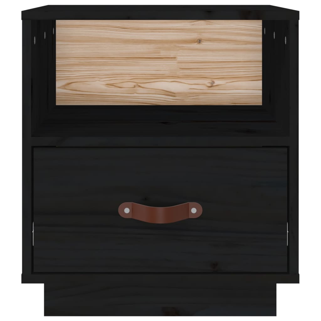 Comodini Nero 2 pz 40x34x45 cm in Legno Massello di Pino - homemem39