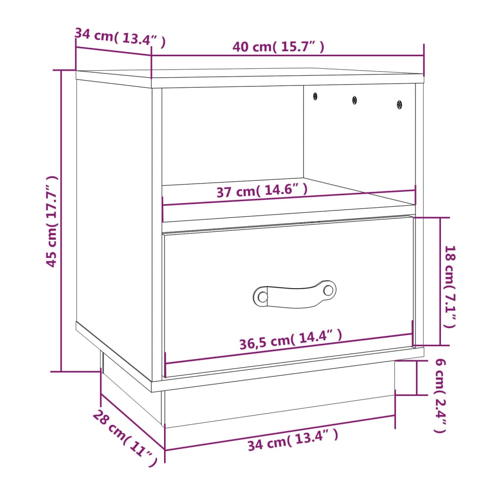 Comodini Nero 2 pz 40x34x45 cm in Legno Massello di Pino - homemem39