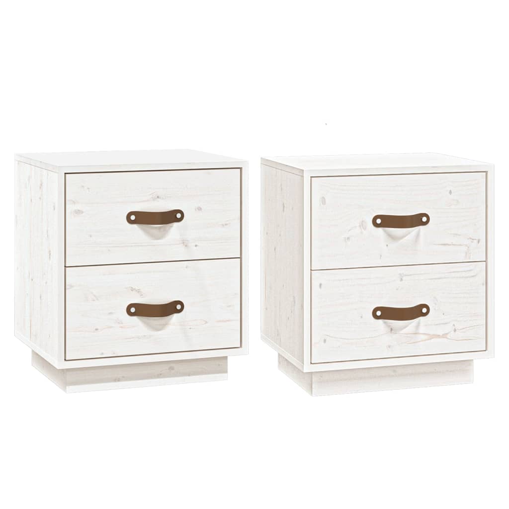 Comodini Bianchi 2 pz 40x34x45 cm in Legno Massello di Pino - homemem39