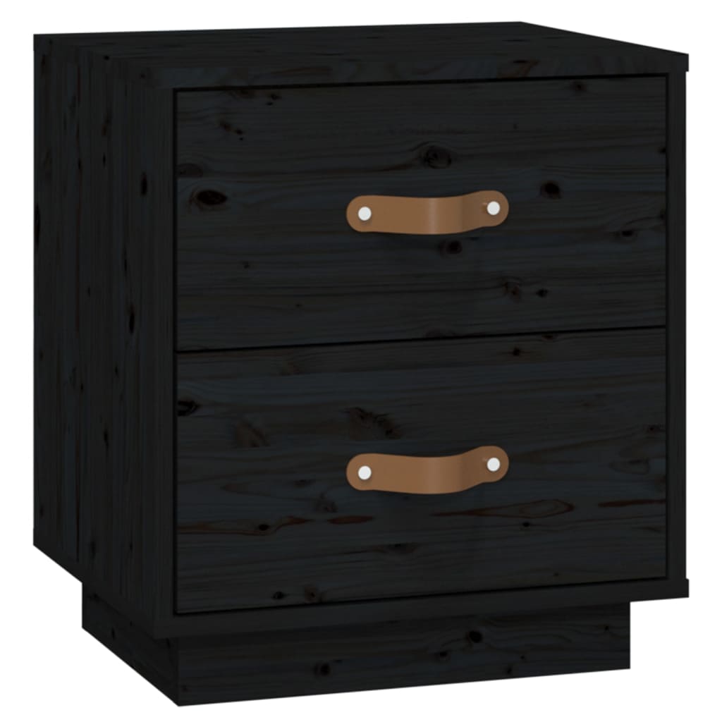 Comodini Neri 2 pz 40x34x45 cm in Legno Massello di Pino - homemem39