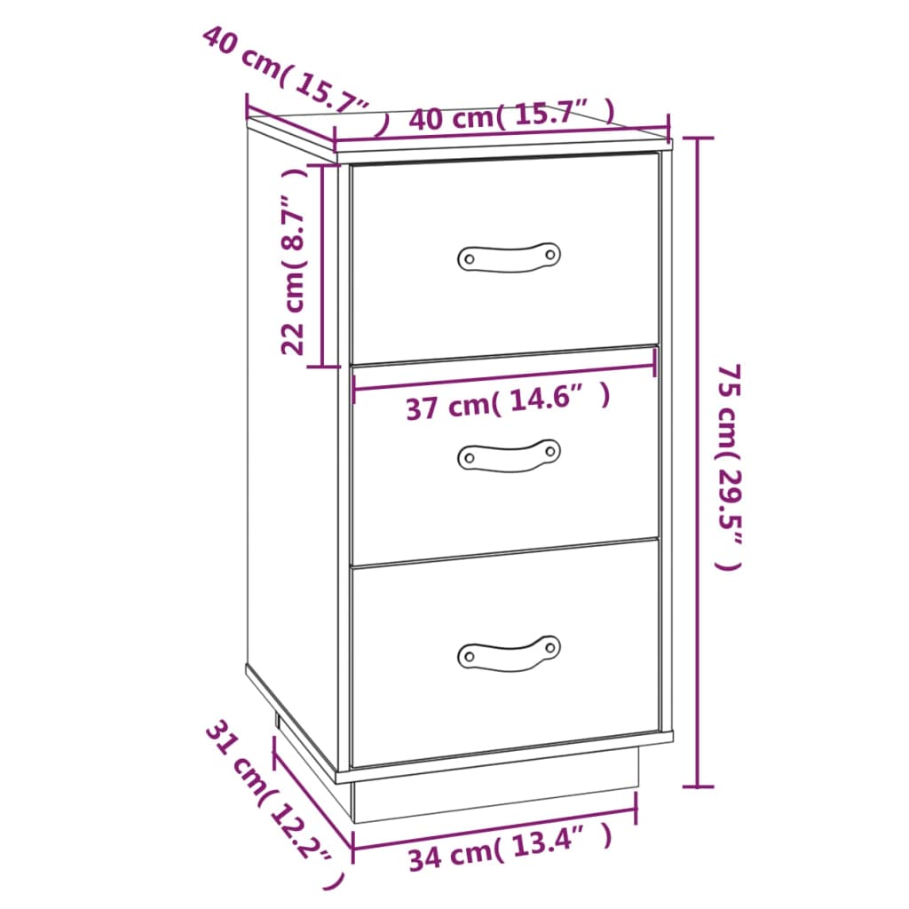 Comodini Neri 2 pz 40x40x75 cm in Legno Massello di Pino - homemem39