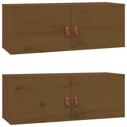 Pensili 2 pz Marrone Miele 80x30x30cm in Legno Massello di Pino - homemem39