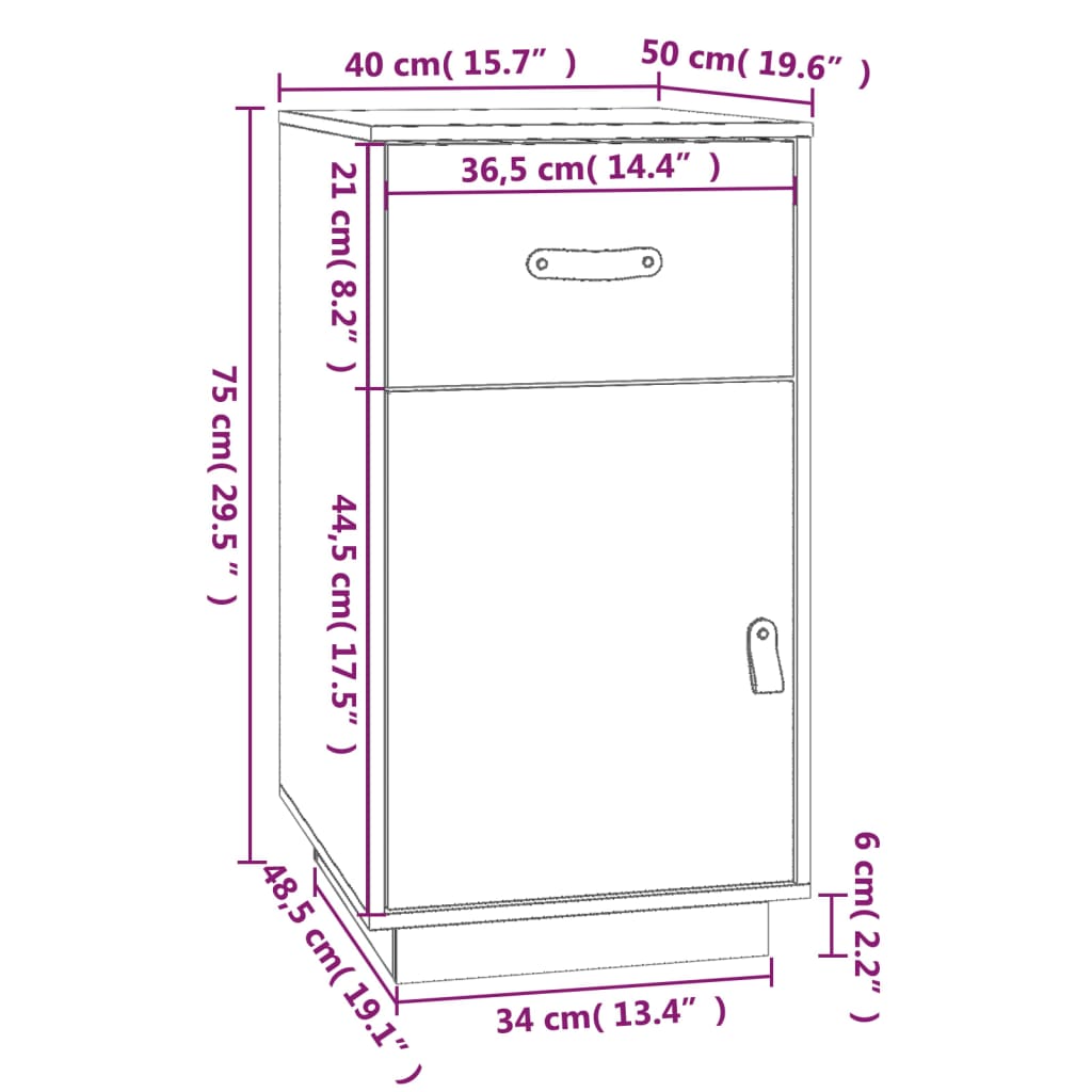 Armadietto da Scrivania Nero 40x50x75 cm Legno Massello Pino - homemem39