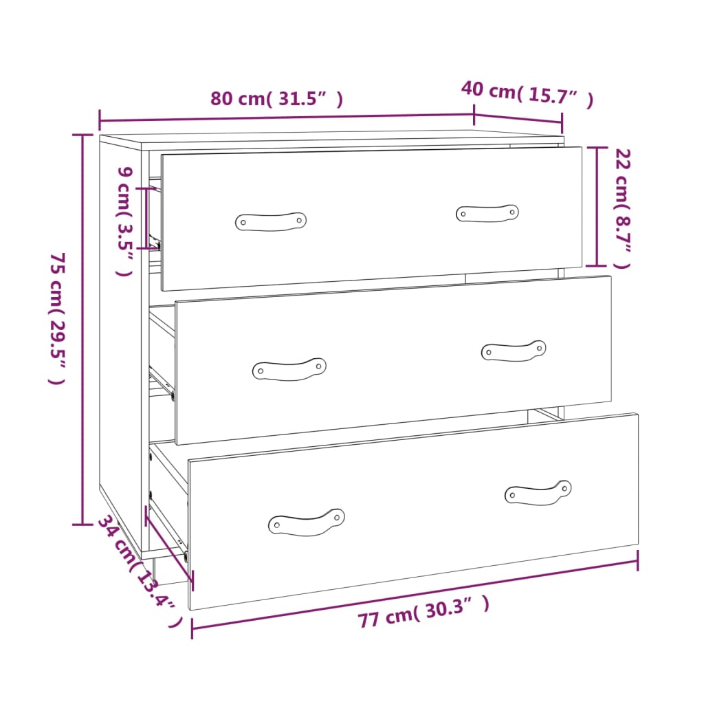 Credenza 80x40x75 cm in Legno Massello di Pino - homemem39