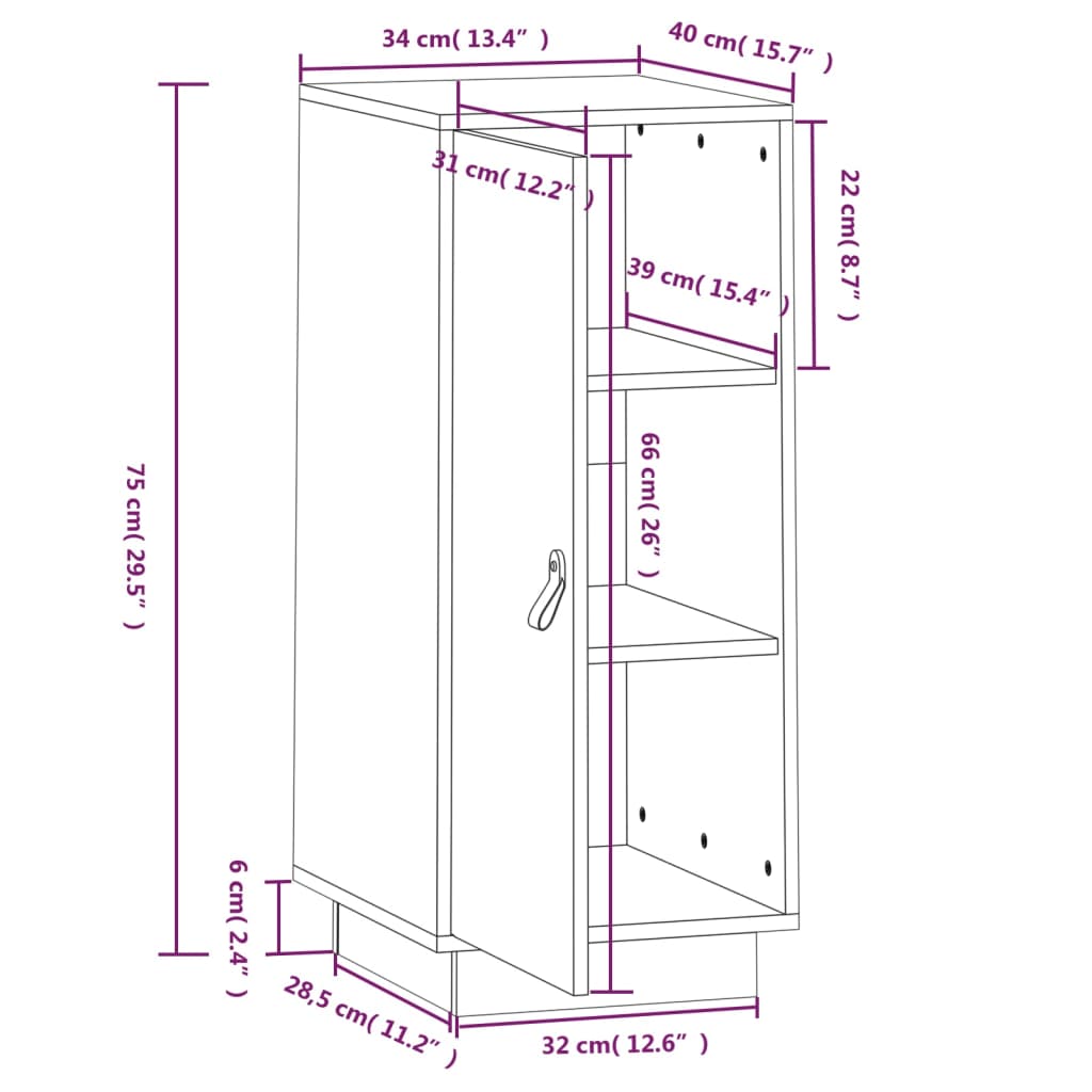 Credenza Miele 34x40x75 cm in Legno Massello di Pino - homemem39