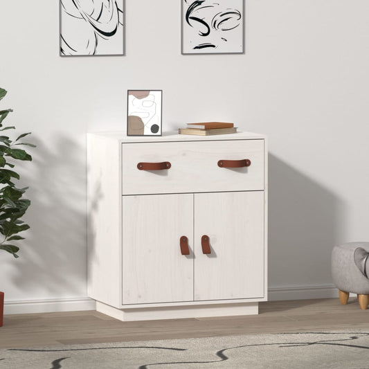 Credenza Bianca 65,5x40x75 cm in Legno Massello di Pino - homemem39