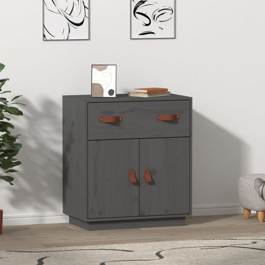 Credenza Grigia 65,5x40x75 cm in Legno Massello di Pino - homemem39