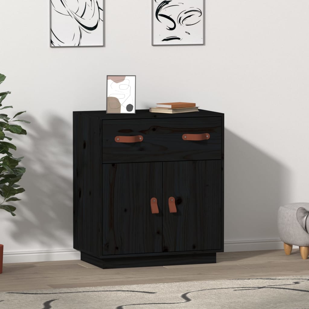 Credenza Nera 65,5x40x75 cm in Legno Massello di Pino - homemem39