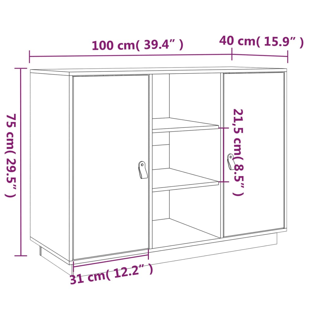 Credenza 100x40x75 cm in Legno Massello di Pino - homemem39