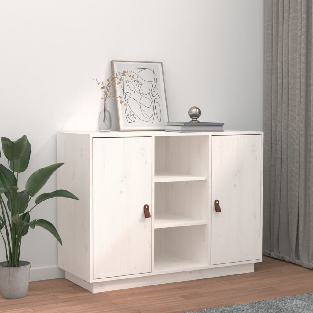 Credenza Bianca 100x40x75 cm in Legno Massello di Pino - homemem39