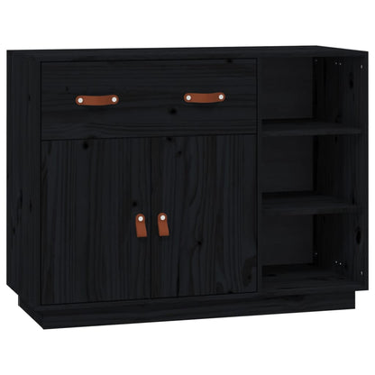 Credenza Nera 98,5x40x75 cm in Legno Massello di Pino - homemem39