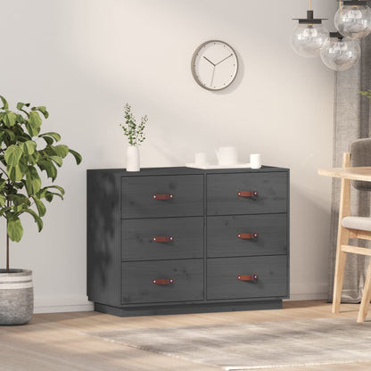 Credenza Grigia 100x40x75 cm in Legno Massello di Pino - homemem39