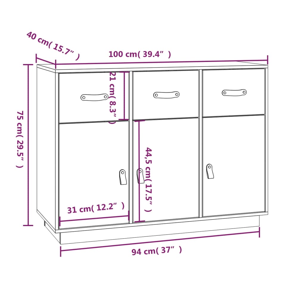 Credenza Bianca 100x40x75 cm in Legno Massello di Pino - homemem39