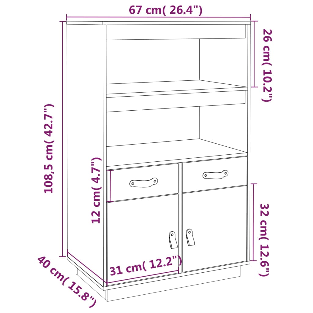 Credenza 67x40x108,5 cm in Legno Massello di Pino - homemem39