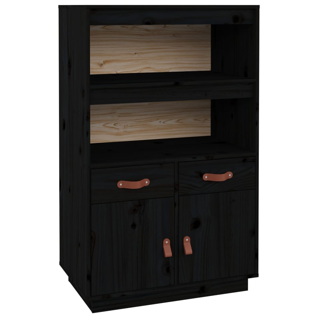 Credenza Nera 67x40x108,5 cm in Legno Massello di Pino - homemem39