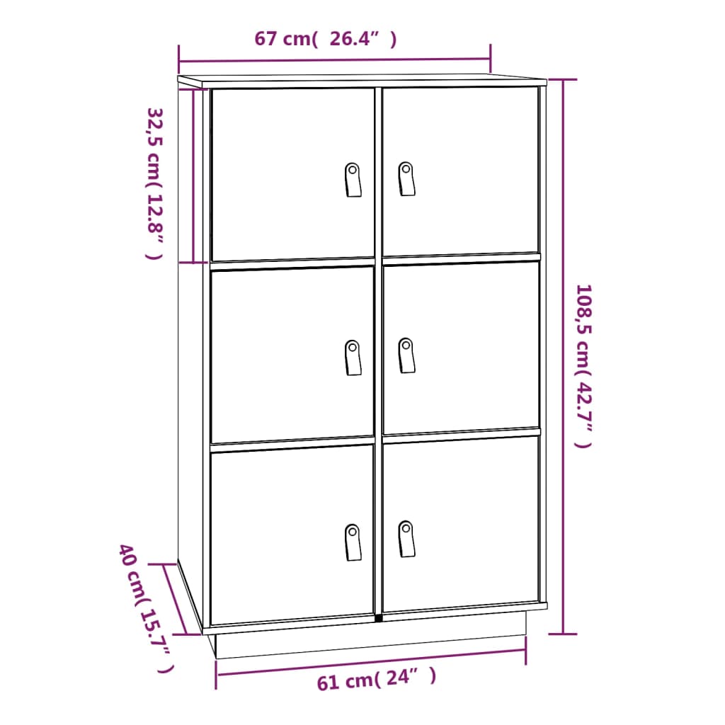 Credenza Bianca 67x40x108,5 cm in Legno Massello di Pino - homemem39