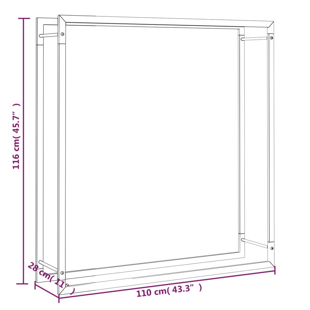 Portalegna Nero Opaco 110x28x116 cm in Acciaio - homemem39