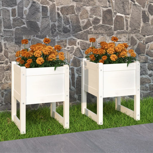 Fioriere 2 pz Bianche 40x40x52,5 cm in Legno Massello di Pino - homemem39