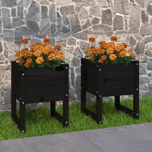 Fioriere 2 pz Nero 40x40x52,5 cm in Legno Massello di Pino - homemem39