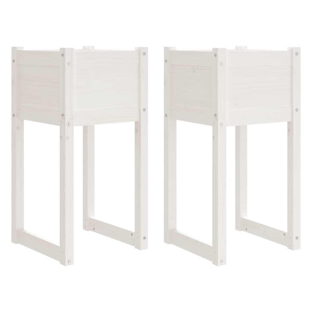 Fioriere 2 pz Bianche 40x40x81 cm in Legno Massello di Pino - homemem39