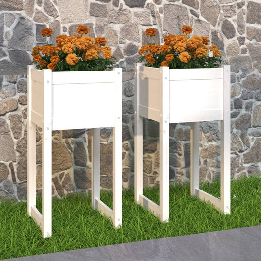 Fioriere 2 pz Bianche 40x40x81 cm in Legno Massello di Pino - homemem39