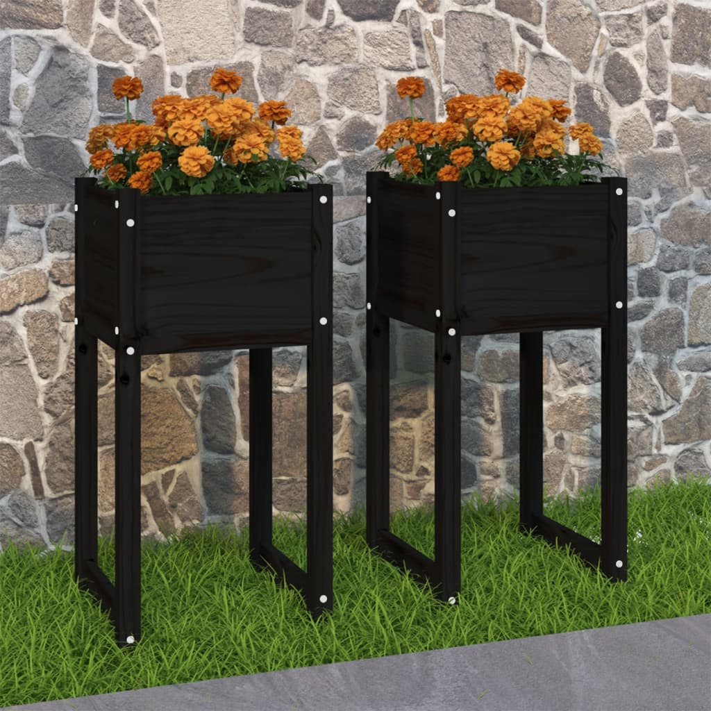 Fioriere 2 pz Nero 40x40x81 cm in Legno Massello di Pino - homemem39