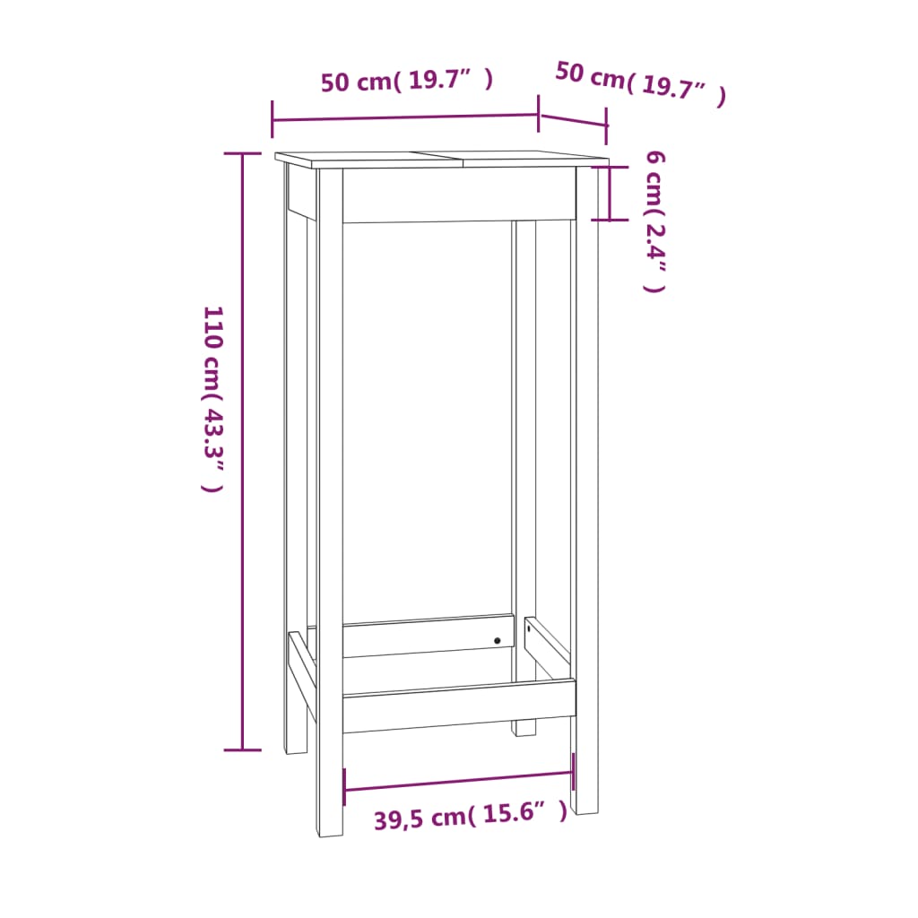 Tavolo da Bar Nero 50x50x110 cm in Legno Massello di Pino - homemem39