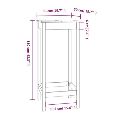 Tavolo da Bar Nero 50x50x110 cm in Legno Massello di Pino - homemem39