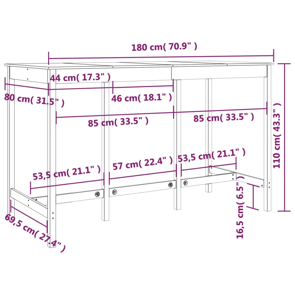 Tavolo da Bar Miele 180x80x110 cm in Legno Massello di Pino - homemem39