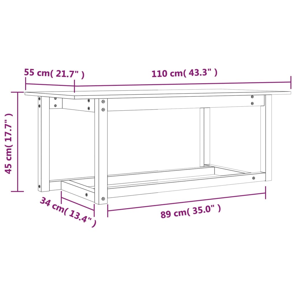 Tavolino da Salotto 110x55x45 cm Legno Massello di Pino - homemem39