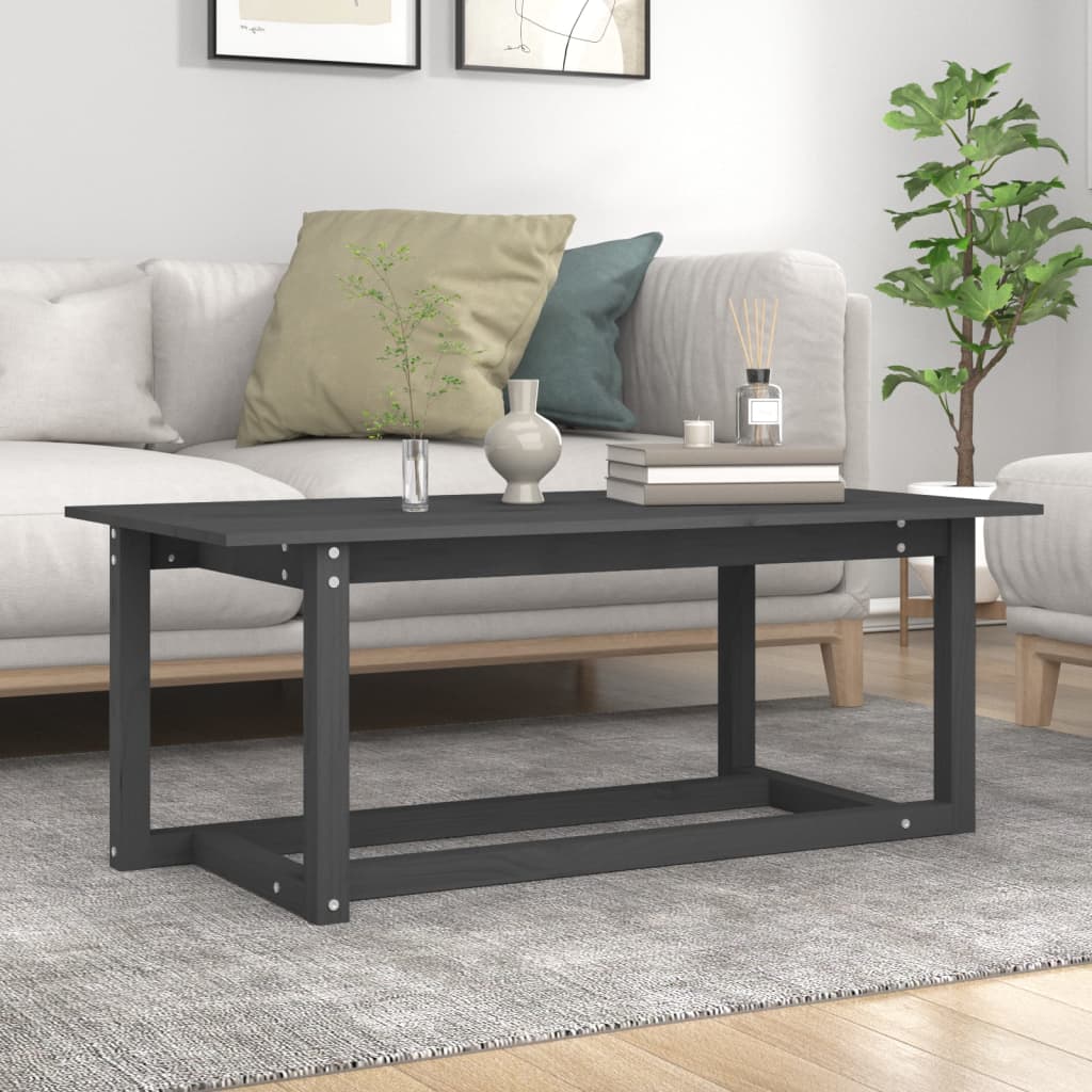 Tavolino da Salotto Grigio 110x55x45 cm Legno Massello di Pino - homemem39