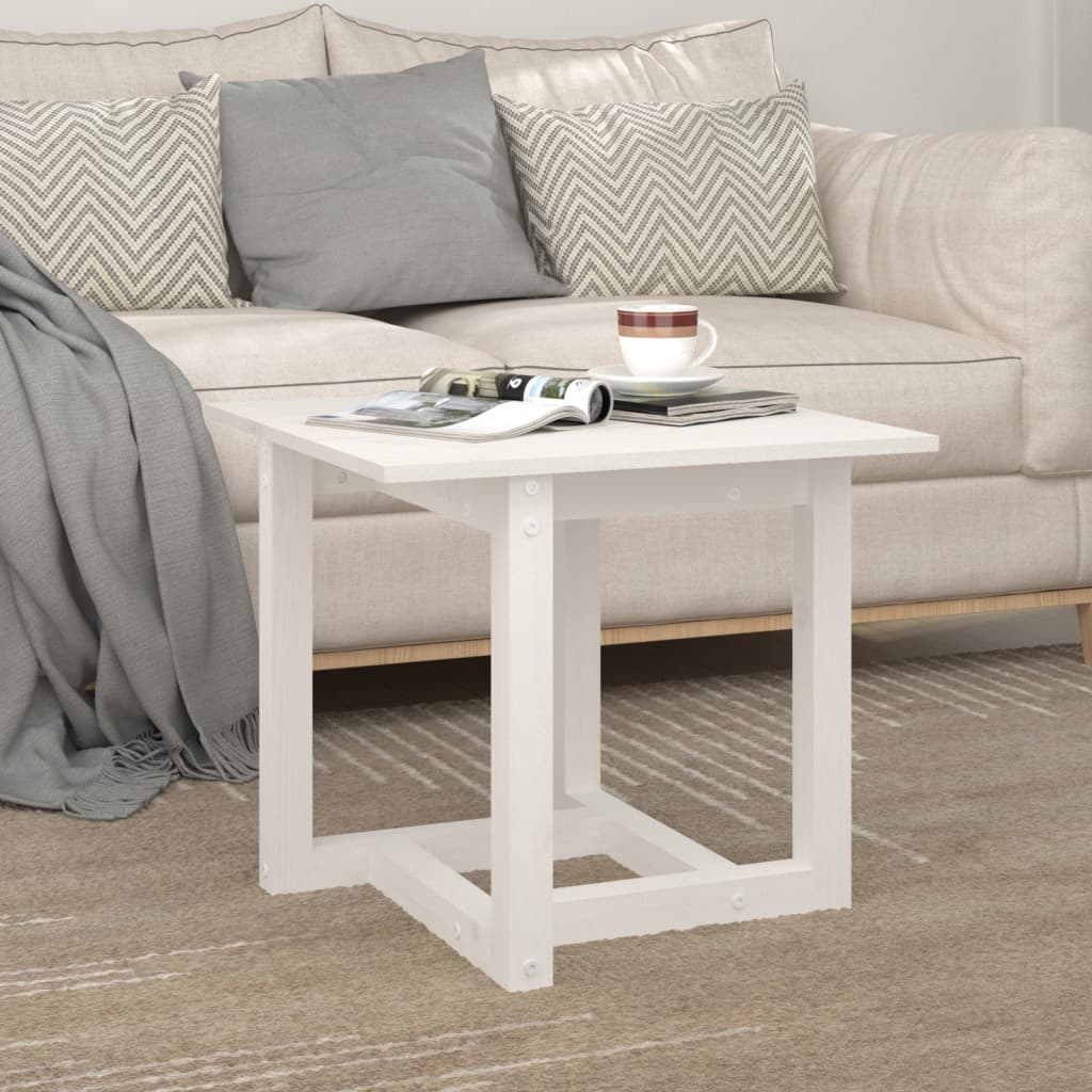 Tavolino da Salotto Bianco 50x50x45 cm Legno Massello di Pino - homemem39