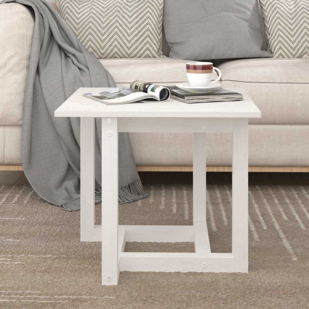 Tavolino da Salotto Bianco 50x50x45 cm Legno Massello di Pino - homemem39