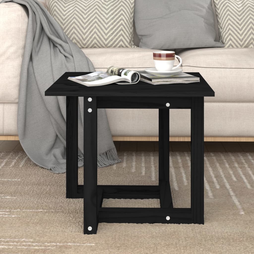 Tavolino da Salotto Nero 50x50x45 cm in Legno Massello di Pino - homemem39