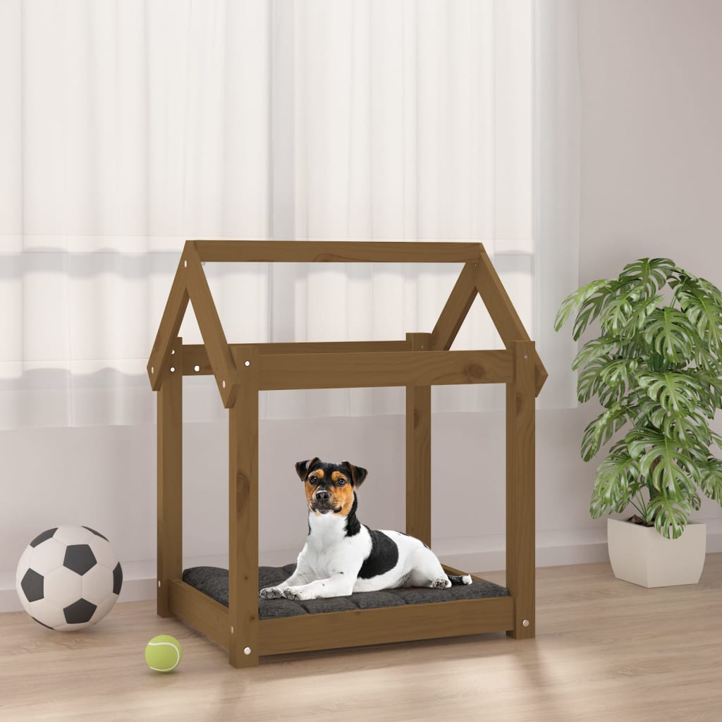 Cuccia per Cani Miele 61x50x70 cm in Legno Massello di Pino - homemem39