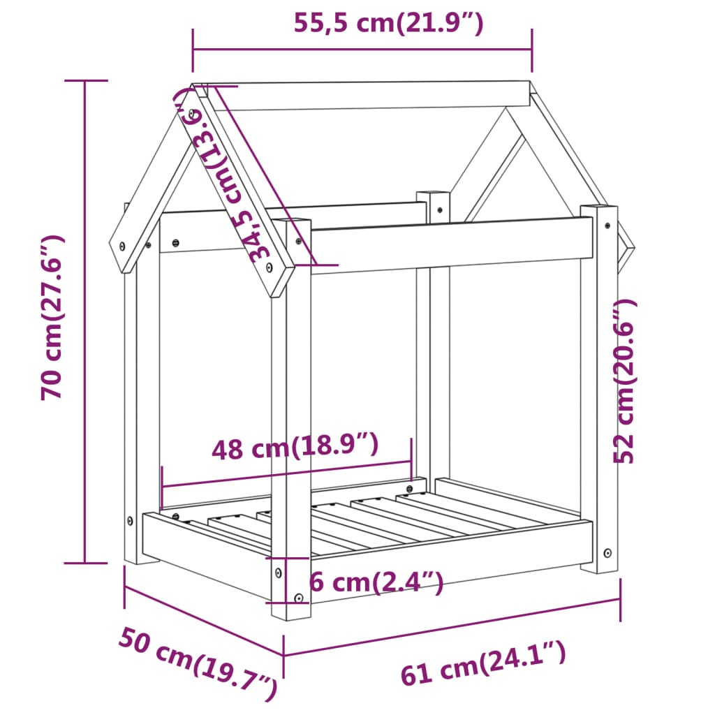 Cuccia per Cani Nera 61x50x70 cm in Legno Massello di Pino - homemem39