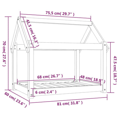 Cuccia per Cani Grigia 81x60x70 cm in Legno Massello di Pino - homemem39