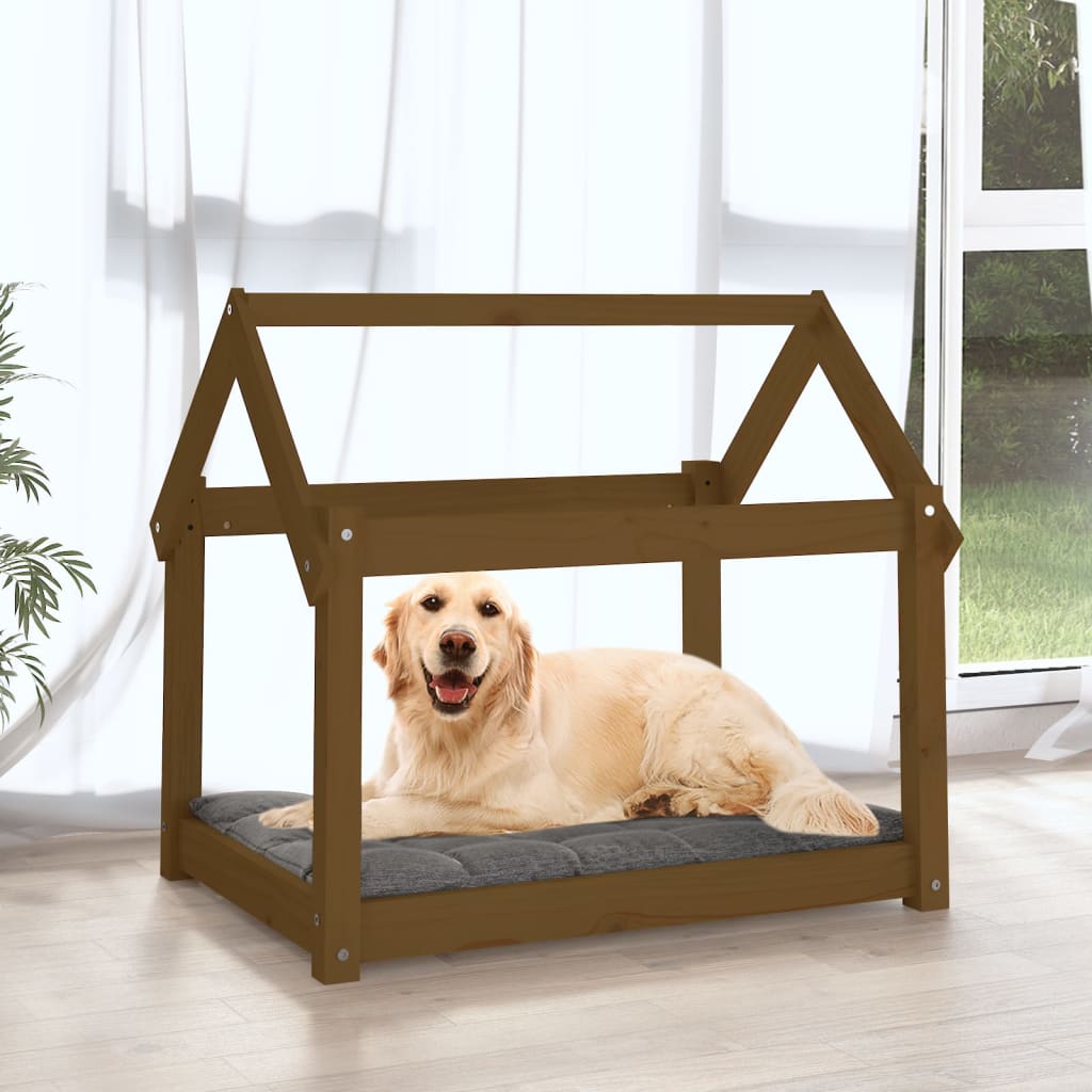 Cuccia per Cani Miele 81x60x70 cm in Legno Massello di Pino - homemem39